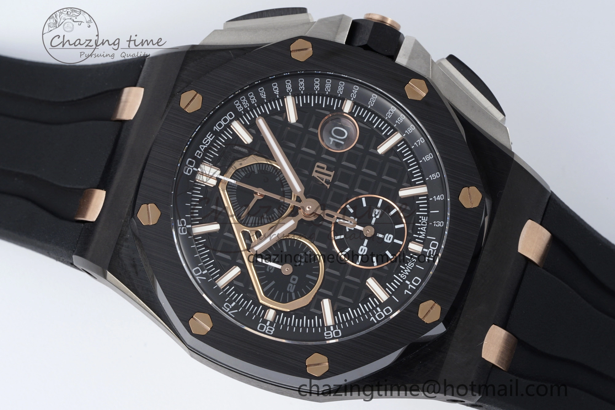 Royal Oak Offshore 44mm Real Ceramic APF 1:1 Best Edition Black Dial RG Markers on Rubber Strap A3126