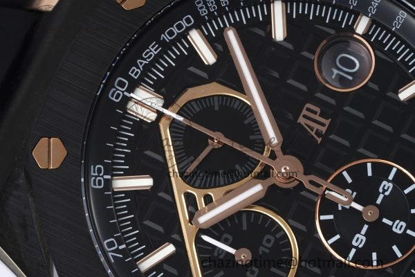 Royal Oak Offshore 44mm Real Ceramic APF 1:1 Best Edition Black Dial RG Markers on Rubber Strap A3126