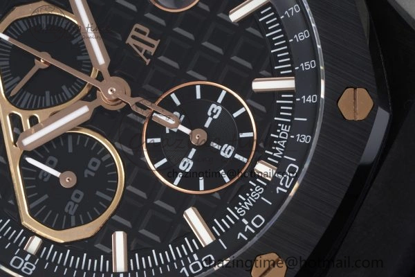 Royal Oak Offshore 44mm Real Ceramic APF 1:1 Best Edition Black Dial RG Markers on Rubber Strap A3126