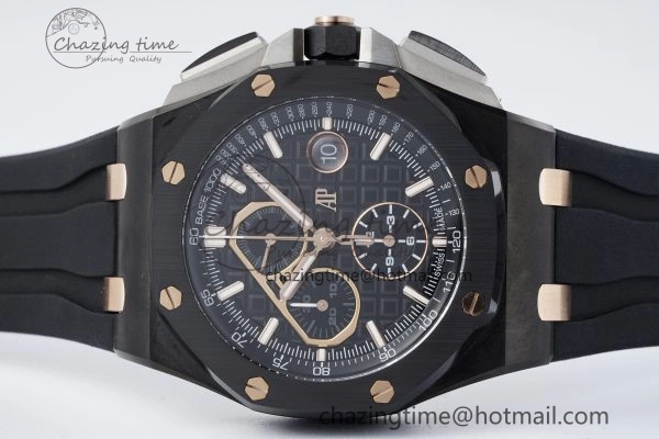 Royal Oak Offshore 44mm Real Ceramic APF 1:1 Best Edition Black Dial RG Markers on Rubber Strap A3126
