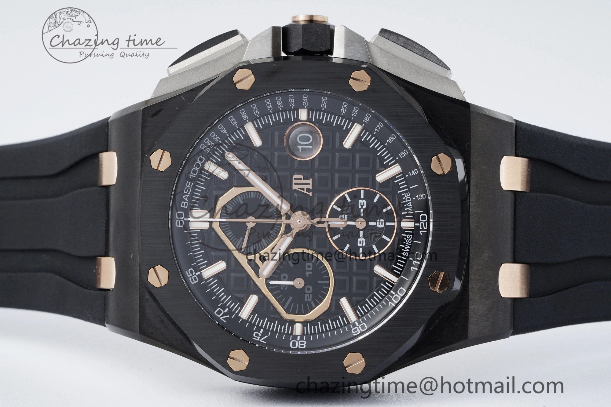Royal Oak Offshore 44mm Real Ceramic APF 1:1 Best Edition Black Dial RG Markers on Rubber Strap A3126