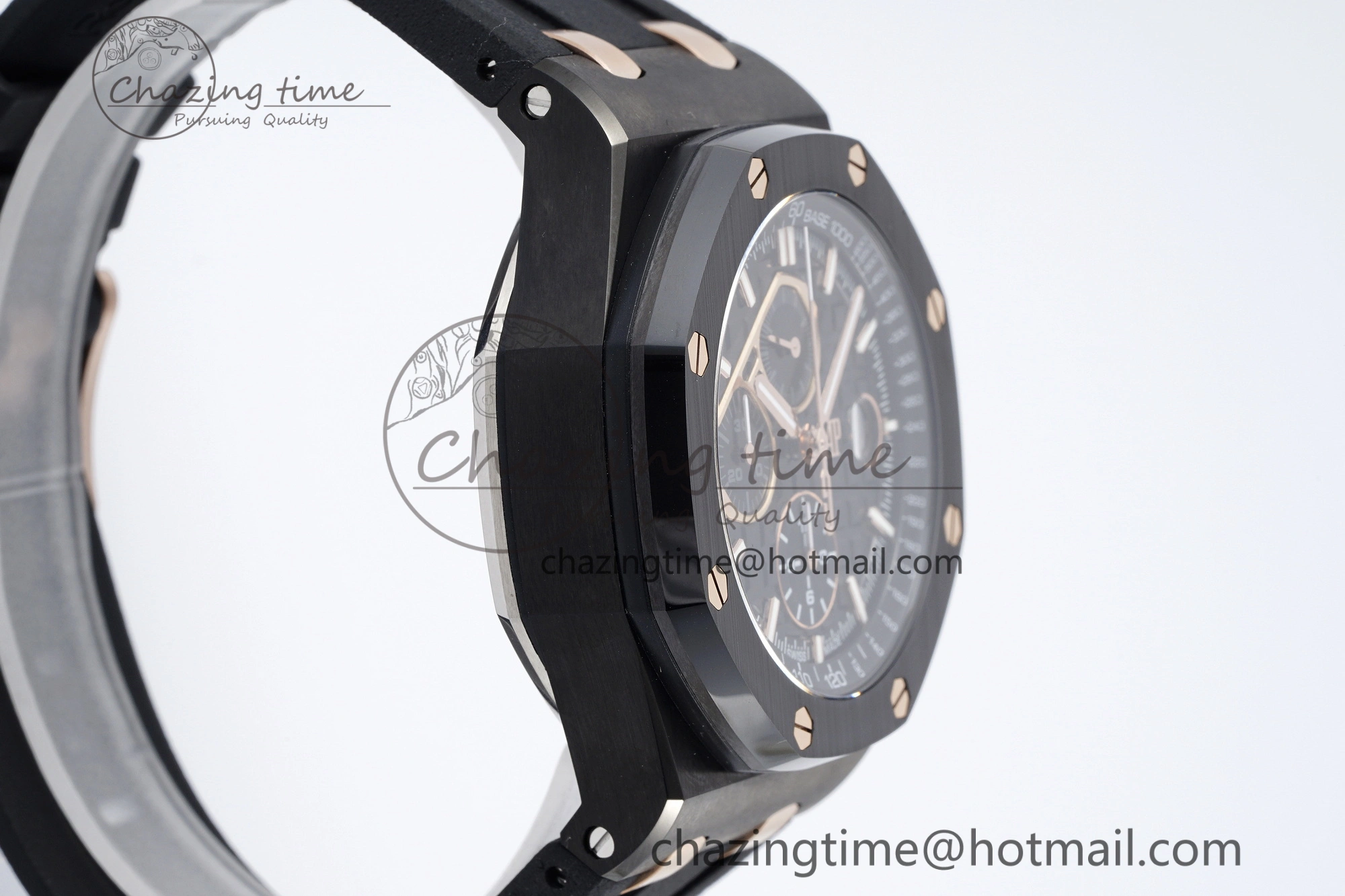 Royal Oak Offshore 44mm Real Ceramic APF 1:1 Best Edition Black Dial RG Markers on Rubber Strap A3126