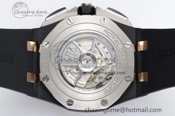 Royal Oak Offshore 44mm Real Ceramic APF 1:1 Best Edition Black Dial RG Markers on Rubber Strap A3126
