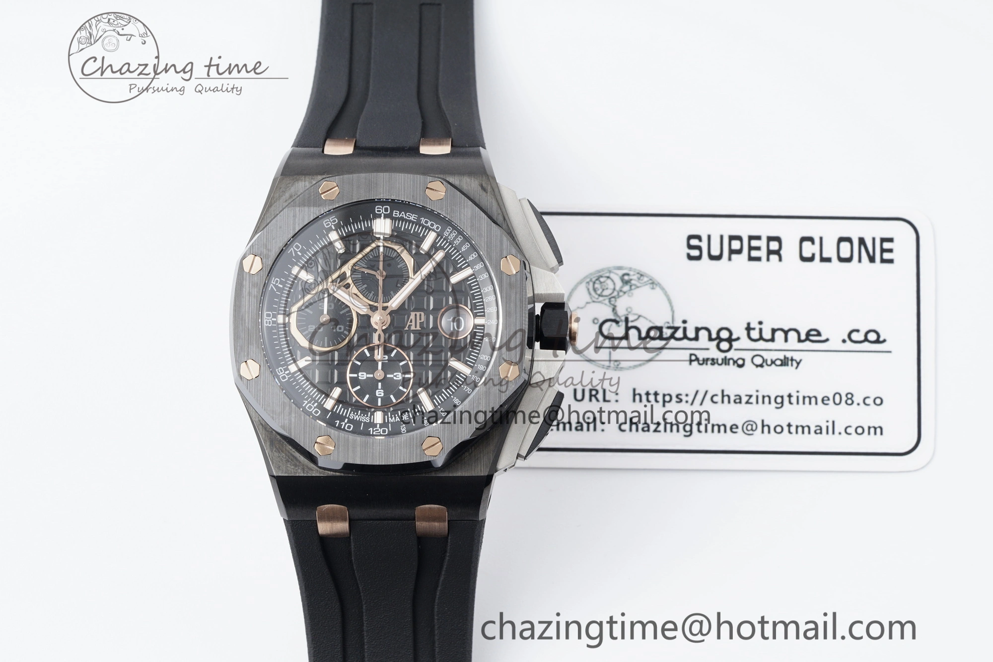 Royal Oak Offshore 44mm Real Ceramic APF 1:1 Best Edition Black Dial RG Markers on Rubber Strap A3126