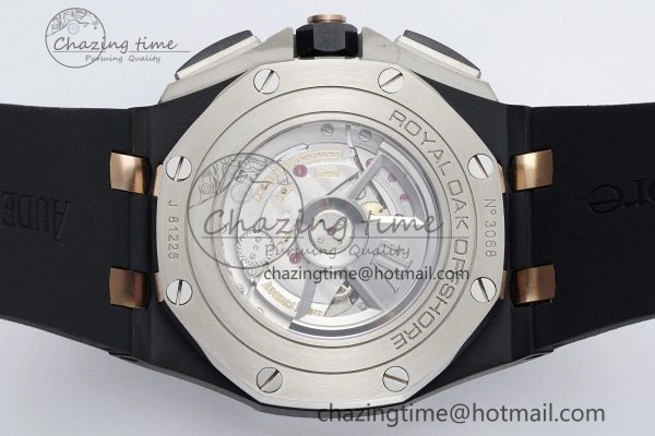 Royal Oak Offshore 44mm Real Ceramic APF 1:1 Best Edition Black Dial RG Markers on Rubber Strap A3126