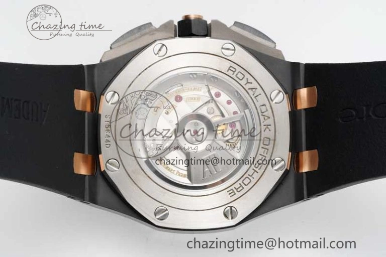 Royal Oak Offshore 44mm Real Ceramic RSF 1:1 Best Edition Black Dial RG Markers on Rubber Strap A3126