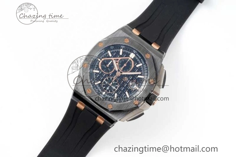 Royal Oak Offshore 44mm Real Ceramic RSF 1:1 Best Edition Black Dial RG Markers on Rubber Strap A3126