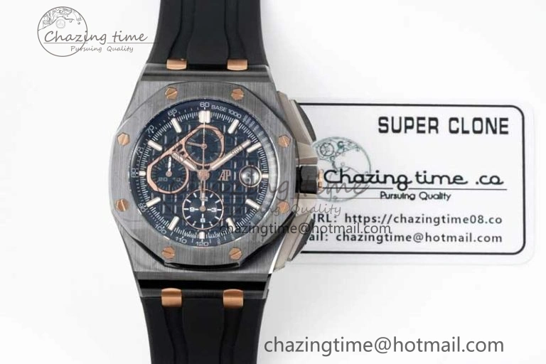 Royal Oak Offshore 44mm Real Ceramic RSF 1:1 Best Edition Black Dial RG Markers on Rubber Strap A3126