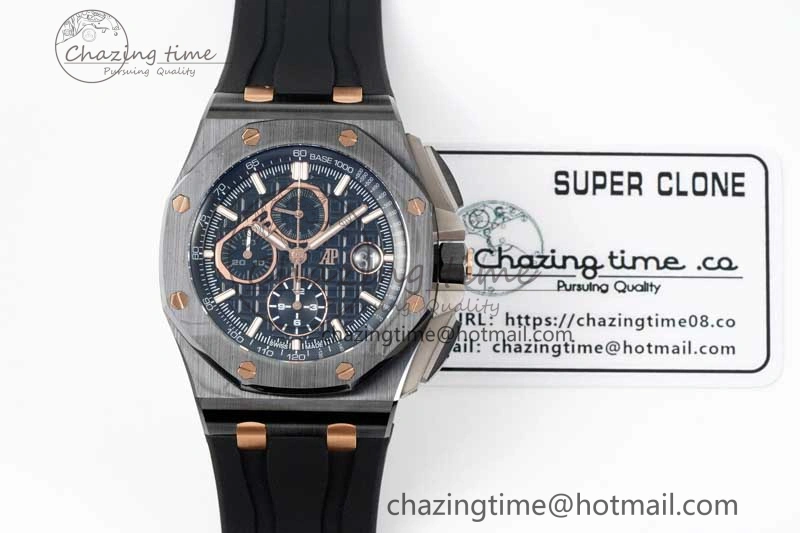 Royal Oak Offshore 44mm Real Ceramic RSF 1:1 Best Edition Black Dial RG Markers on Rubber Strap A3126