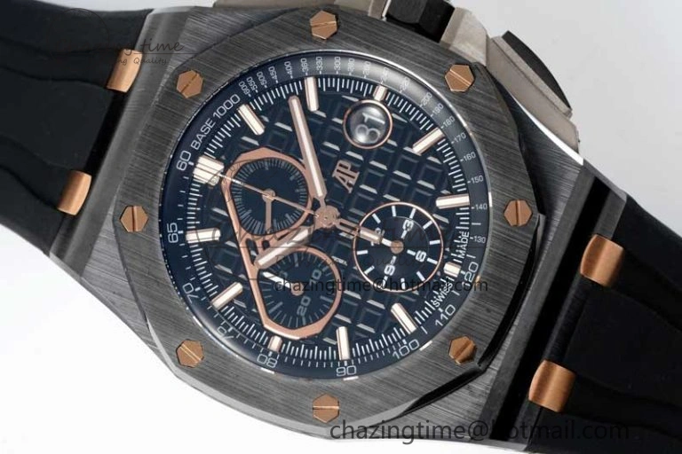 Royal Oak Offshore 44mm Real Ceramic RSF 1:1 Best Edition Black Dial RG Markers on Rubber Strap A3126