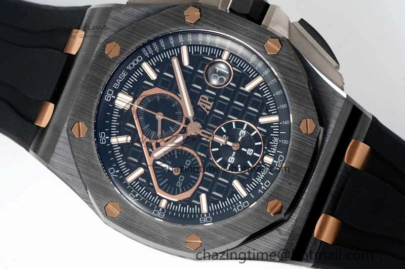 Royal Oak Offshore 44mm Real Ceramic RSF 1:1 Best Edition Black Dial RG Markers on Rubber Strap A3126