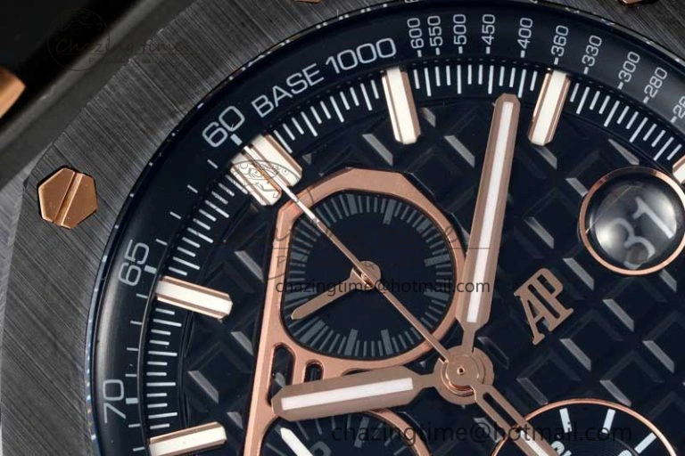 Royal Oak Offshore 44mm Real Ceramic RSF 1:1 Best Edition Black Dial RG Markers on Rubber Strap A3126