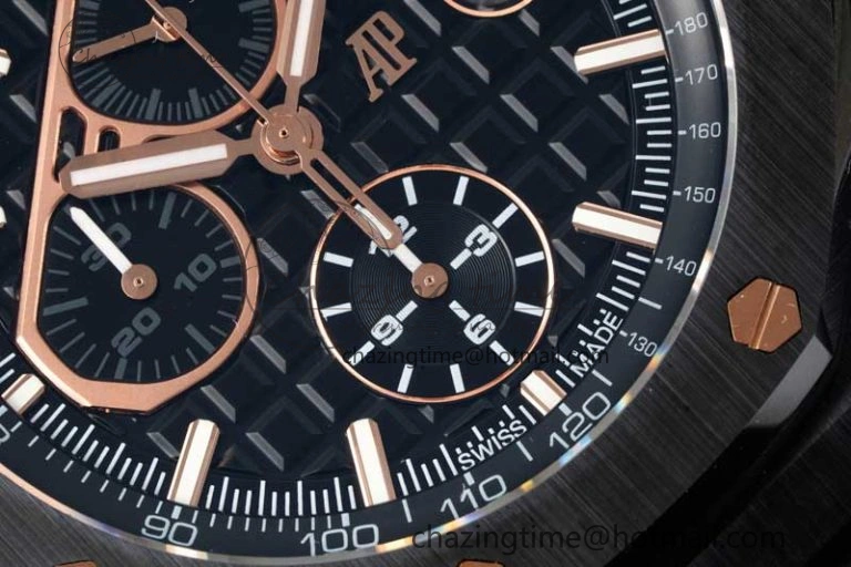 Royal Oak Offshore 44mm Real Ceramic RSF 1:1 Best Edition Black Dial RG Markers on Rubber Strap A3126
