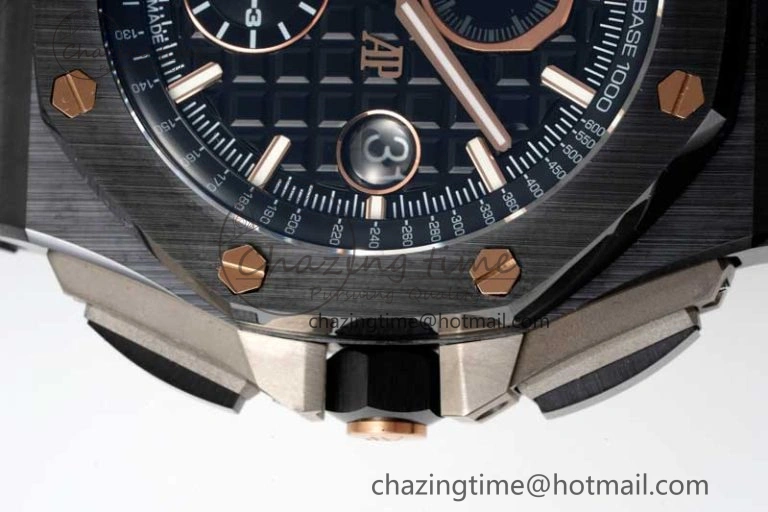 Royal Oak Offshore 44mm Real Ceramic RSF 1:1 Best Edition Black Dial RG Markers on Rubber Strap A3126