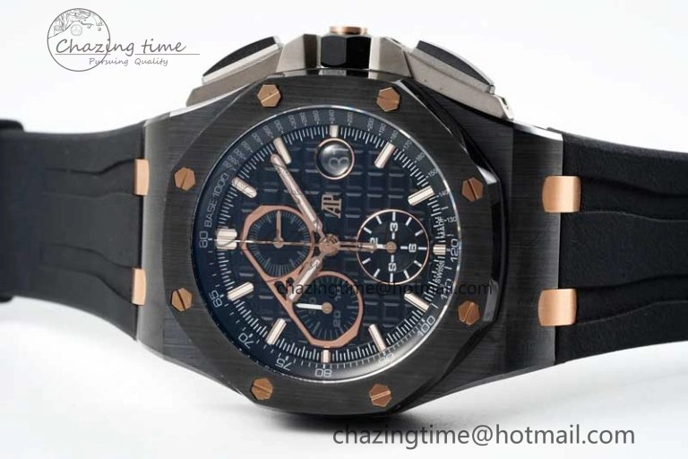 Royal Oak Offshore 44mm Real Ceramic RSF 1:1 Best Edition Black Dial RG Markers on Rubber Strap A3126