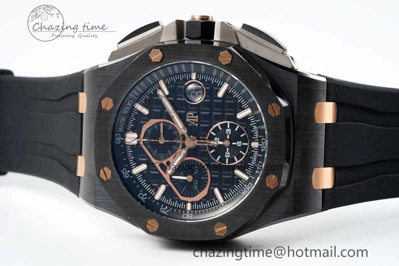 Royal Oak Offshore 44mm Real Ceramic RSF 1:1 Best Edition Black Dial RG Markers on Rubber Strap A3126