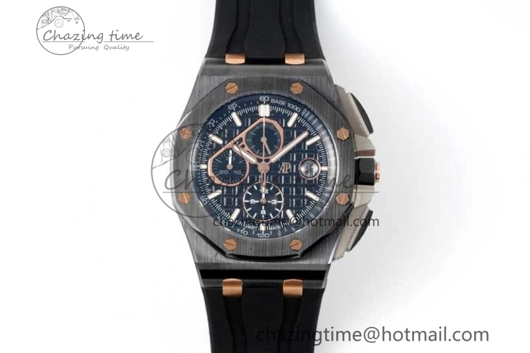 Royal Oak Offshore 44mm Real Ceramic RSF 1:1 Best Edition Black Dial RG Markers on Rubber Strap A3126