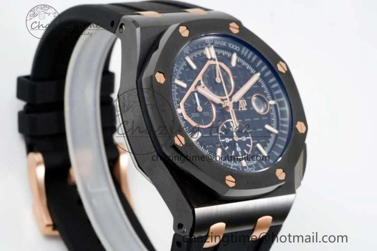 Royal Oak Offshore 44mm Real Ceramic RSF 1:1 Best Edition Black Dial RG Markers on Rubber Strap A3126
