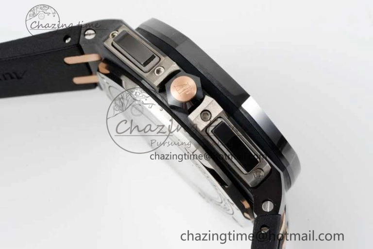 Royal Oak Offshore 44mm Real Ceramic RSF 1:1 Best Edition Black Dial RG Markers on Rubber Strap A3126