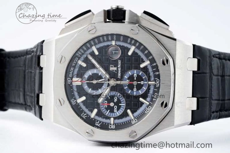 Royal Oak Offshore 44mm SS APF 1:1 Best Edition Black Blue Dial on Black Leather Strap A3126