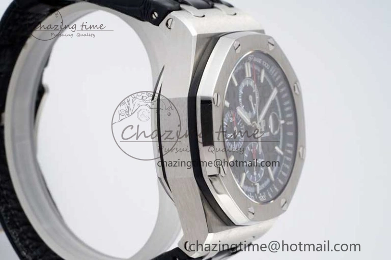 Royal Oak Offshore 44mm SS APF 1:1 Best Edition Black Blue Dial on Black Leather Strap A3126