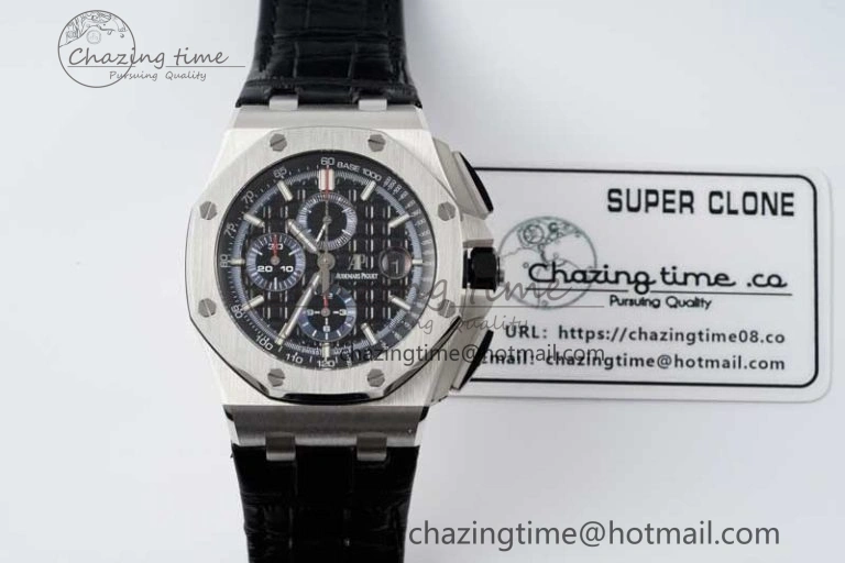 Royal Oak Offshore 44mm SS APF 1:1 Best Edition Black Blue Dial on Black Leather Strap A3126