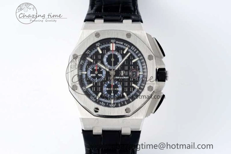 Royal Oak Offshore 44mm SS APF 1:1 Best Edition Black Blue Dial on Black Leather Strap A3126