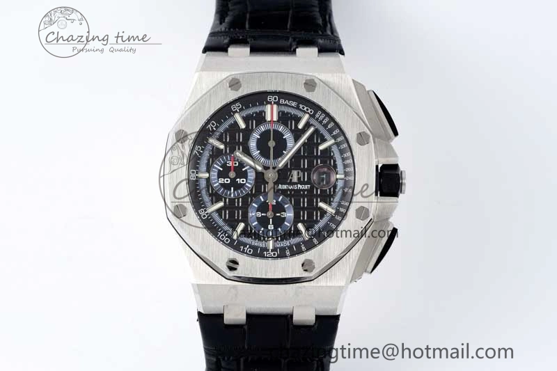 Royal Oak Offshore 44mm SS APF 1:1 Best Edition Black Blue Dial on Black Leather Strap A3126