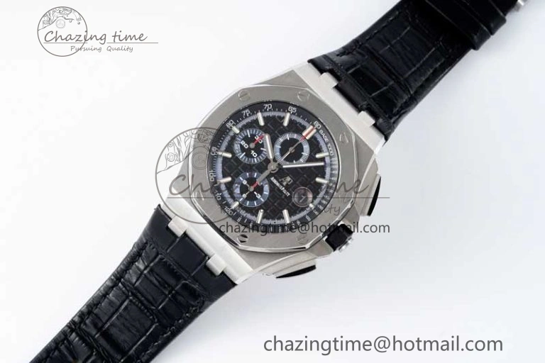 Royal Oak Offshore 44mm SS APF 1:1 Best Edition Black Blue Dial on Black Leather Strap A3126