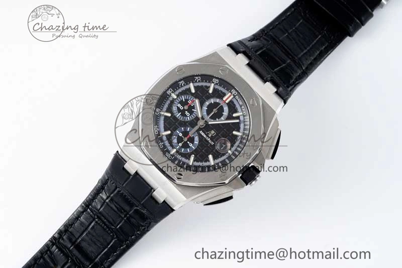 Royal Oak Offshore 44mm SS APF 1:1 Best Edition Black Blue Dial on Black Leather Strap A3126