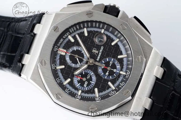 Royal Oak Offshore 44mm SS APF 1:1 Best Edition Black Blue Dial on Black Leather Strap A3126