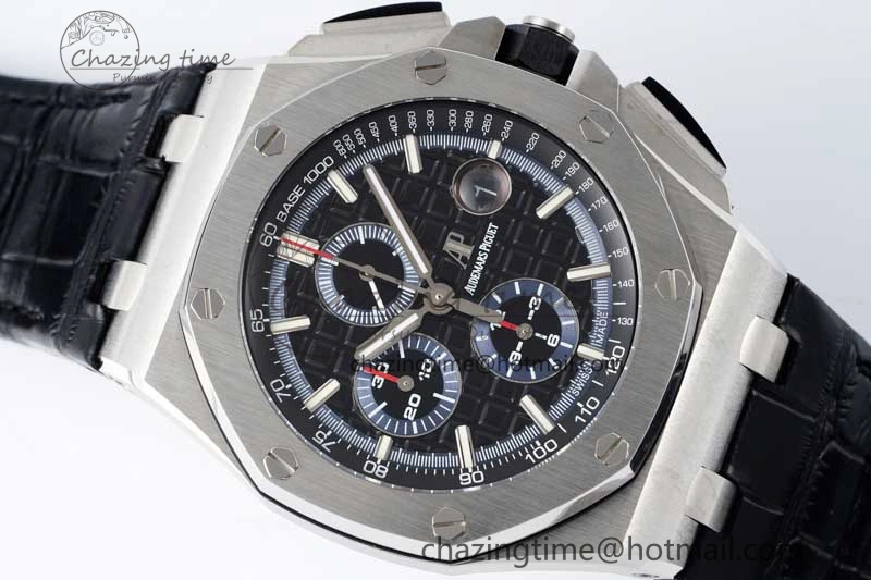Royal Oak Offshore 44mm SS APF 1:1 Best Edition Black Blue Dial on Black Leather Strap A3126