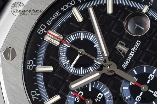Royal Oak Offshore 44mm SS APF 1:1 Best Edition Black Blue Dial on Black Leather Strap A3126