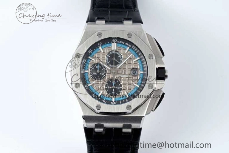 Royal Oak Offshore 44mm SS APF 1:1 Best Edition Gray Blue Dial on Black Leather Strap A3126