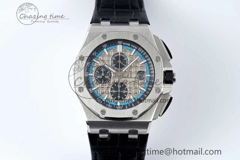 Royal Oak Offshore 44mm SS APF 1:1 Best Edition Gray Blue Dial on Black Leather Strap A3126