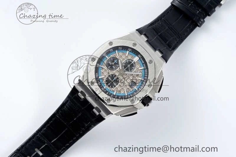 Royal Oak Offshore 44mm SS APF 1:1 Best Edition Gray Blue Dial on Black Leather Strap A3126
