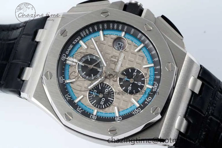 Royal Oak Offshore 44mm SS APF 1:1 Best Edition Gray Blue Dial on Black Leather Strap A3126