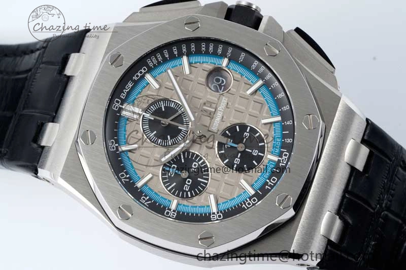 Royal Oak Offshore 44mm SS APF 1:1 Best Edition Gray Blue Dial on Black Leather Strap A3126