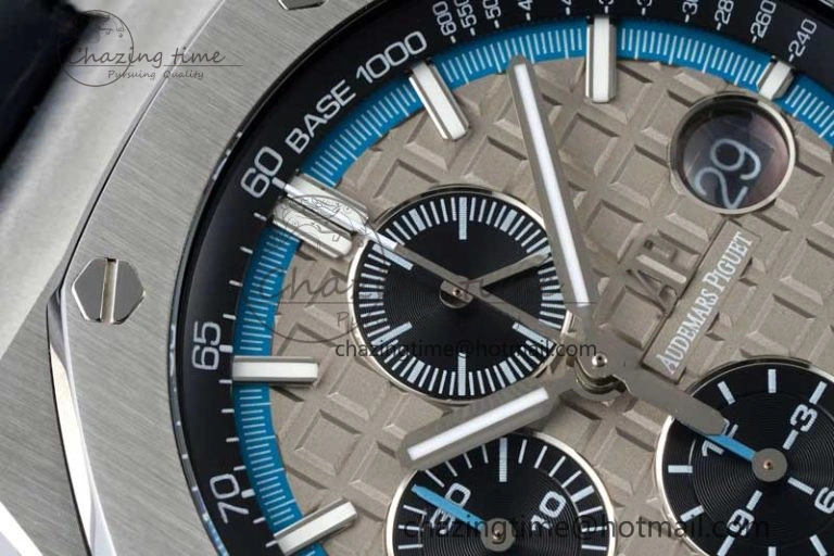 Royal Oak Offshore 44mm SS APF 1:1 Best Edition Gray Blue Dial on Black Leather Strap A3126