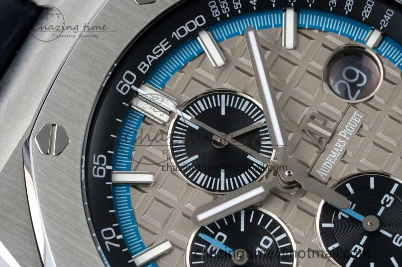 Royal Oak Offshore 44mm SS APF 1:1 Best Edition Gray Blue Dial on Black Leather Strap A3126