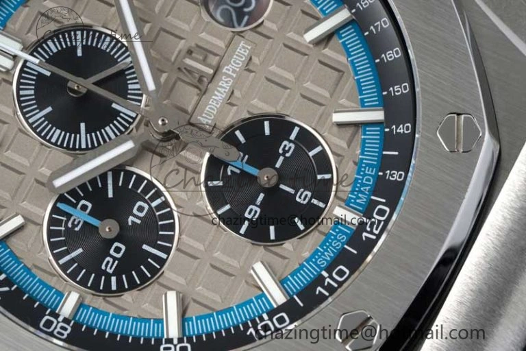 Royal Oak Offshore 44mm SS APF 1:1 Best Edition Gray Blue Dial on Black Leather Strap A3126