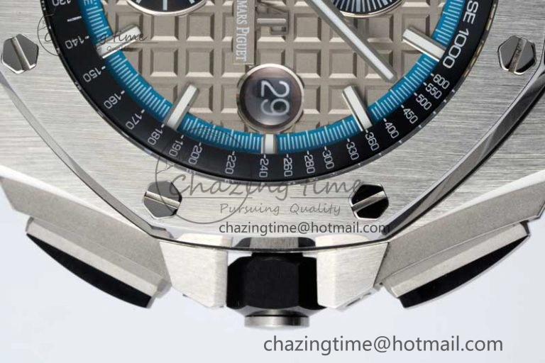 Royal Oak Offshore 44mm SS APF 1:1 Best Edition Gray Blue Dial on Black Leather Strap A3126