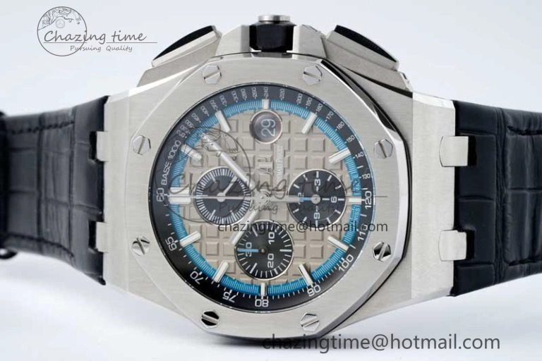 Royal Oak Offshore 44mm SS APF 1:1 Best Edition Gray Blue Dial on Black Leather Strap A3126