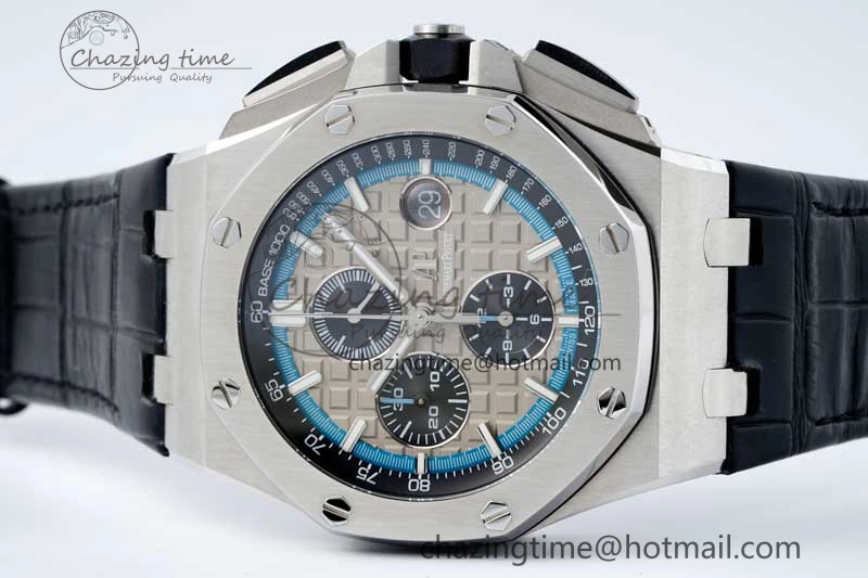 Royal Oak Offshore 44mm SS APF 1:1 Best Edition Gray Blue Dial on Black Leather Strap A3126