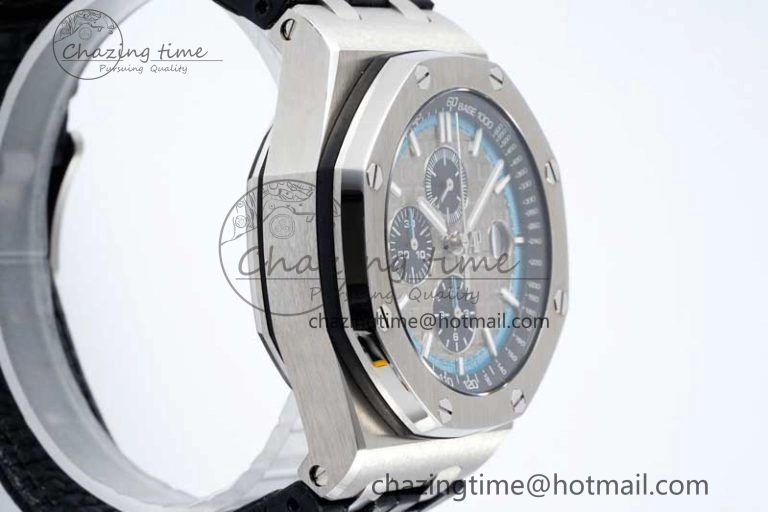 Royal Oak Offshore 44mm SS APF 1:1 Best Edition Gray Blue Dial on Black Leather Strap A3126