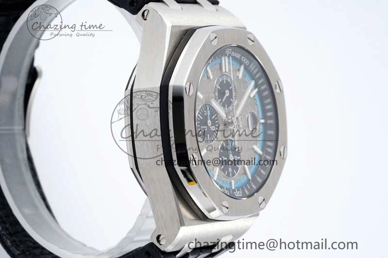 Royal Oak Offshore 44mm SS APF 1:1 Best Edition Gray Blue Dial on Black Leather Strap A3126
