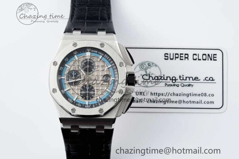 Royal Oak Offshore 44mm SS APF 1:1 Best Edition Gray Blue Dial on Black Leather Strap A3126