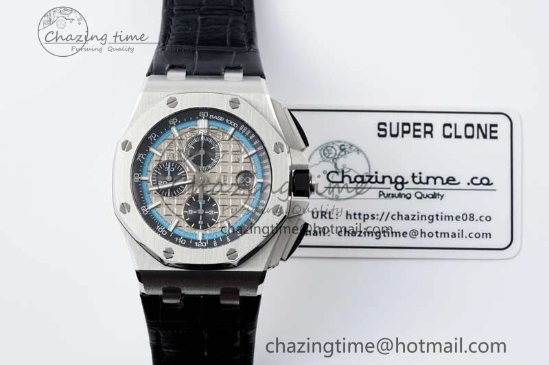 Royal Oak Offshore 44mm SS APF 1:1 Best Edition Gray Blue Dial on Black Leather Strap A3126