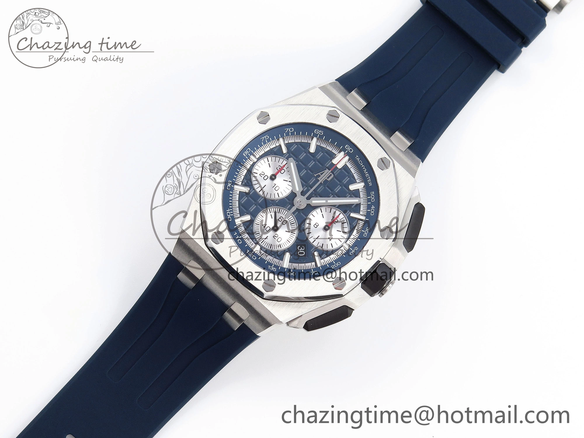 Royal Oak Offshore 44mm SS Bezel APF 1:1 Best Edition Blue Silver Dial on Blue Rubber Strap A4401