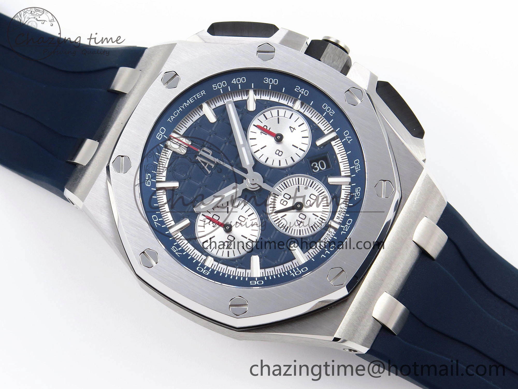Royal Oak Offshore 44mm SS Bezel APF 1:1 Best Edition Blue Silver Dial on Blue Rubber Strap A4401